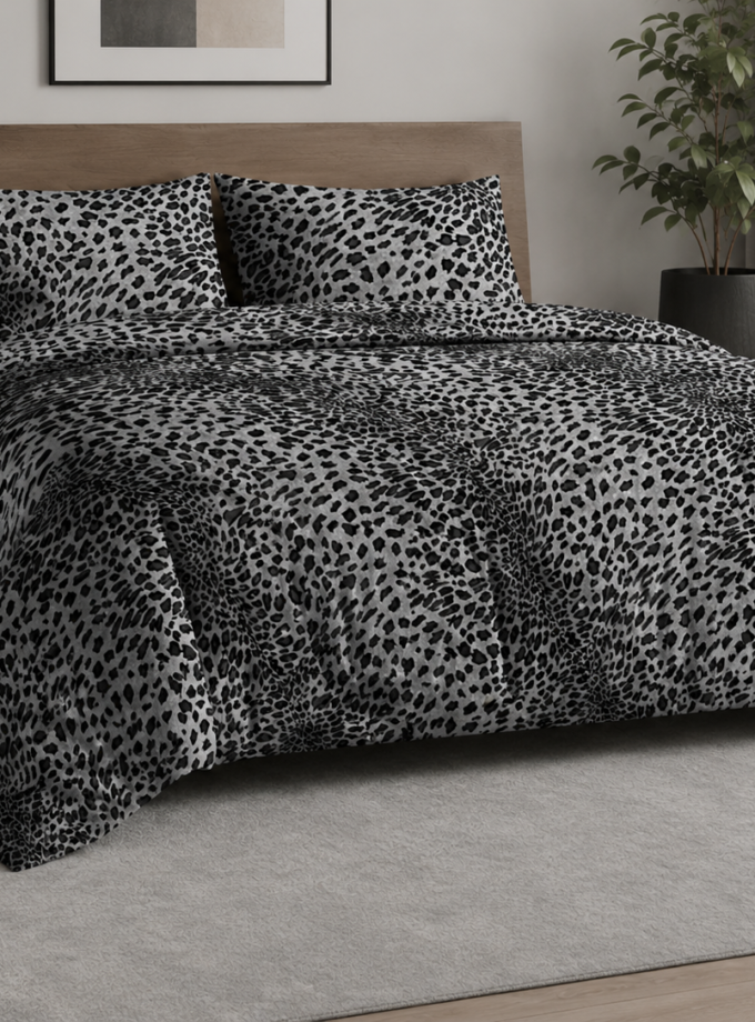 Γκρι σετ παπλωματοθήκης με animal print